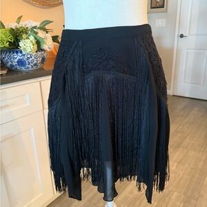 Free People Black Asymmetrical Fringe Skirt